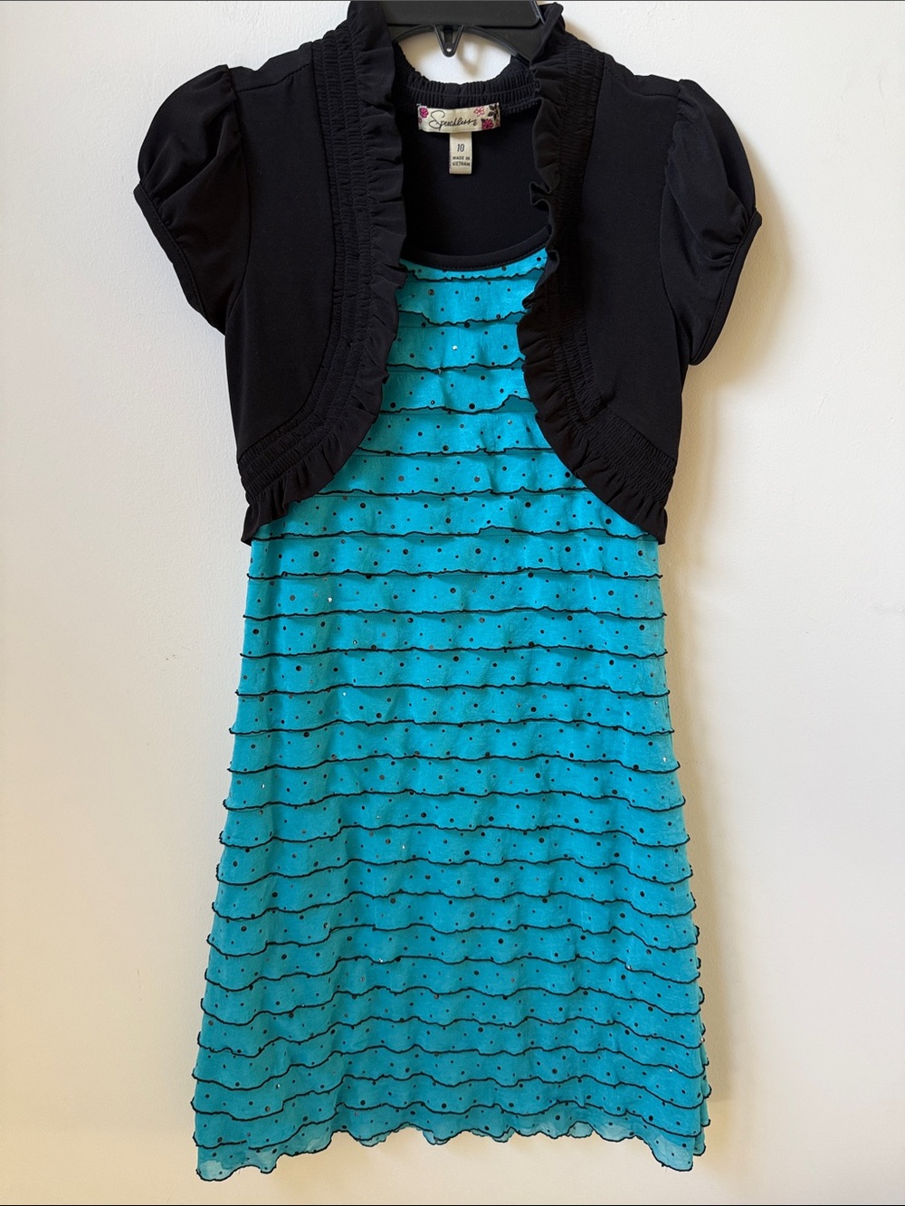 Speechless Black Bolero with Turquoise Ruffled Dress Girls Size 10